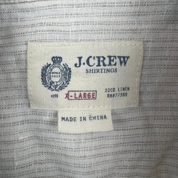 J. Crew 100% Linen Mens Button Up Shirt Size XL Subtle Tan Stripes - Picture 3 of 6
